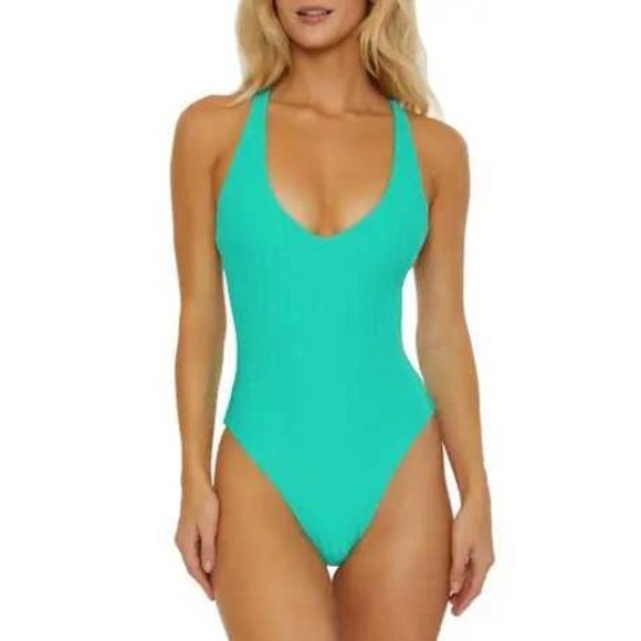 Isabella Rose Lagoon Teal One-Piece Swimsuit S‎ NWT Cutout Back Resort Swimwear